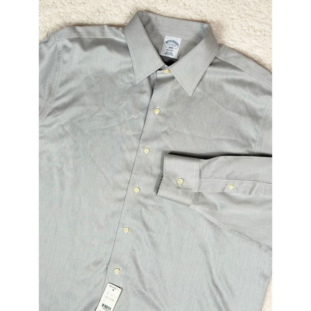 Brooks Brothers NWT 1818 Regent Dress Shirt Mens 17 34/35 Grey Non-Iron Cotton